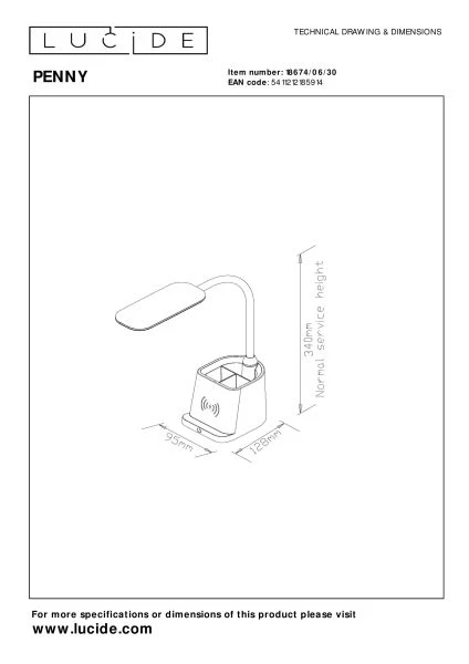 Lucide PENNY - Lampe de bureau - LED Dim. - 1x4,7W 3000K - Avec chargeur sans fil - Noir - technique